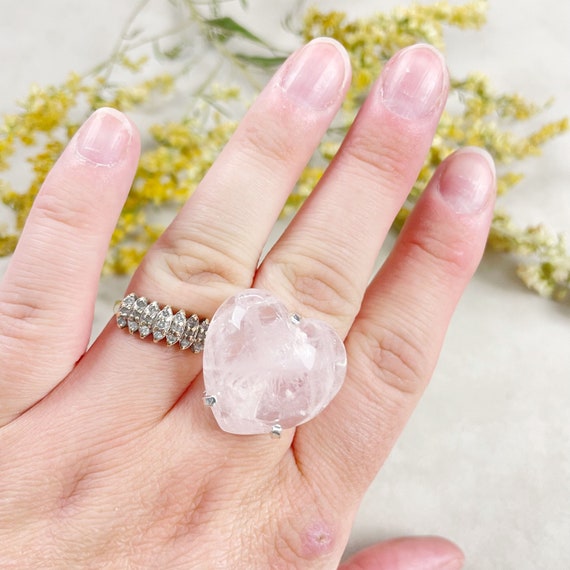 Silver Rose Quartz Heart Statement Wire Ring (EPJ-RA10-RQ-1)