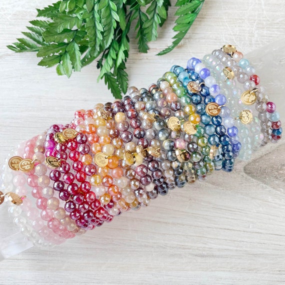 Crus Bracelet/// Bright Gemstone 6mm Beaded Stretch Bracelet (EPJ-BSAA16)