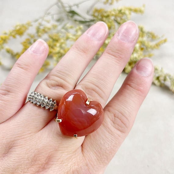 Gold Carnelian Agate Heart Statement Wire Ring (EPJ-RA10-AG-18)