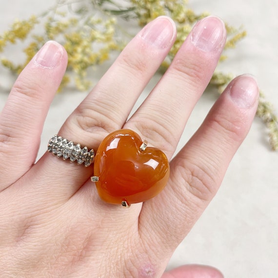 Gold Carnelian Agate Heart Statement Wire Ring (EPJ-RA10-AG-19)
