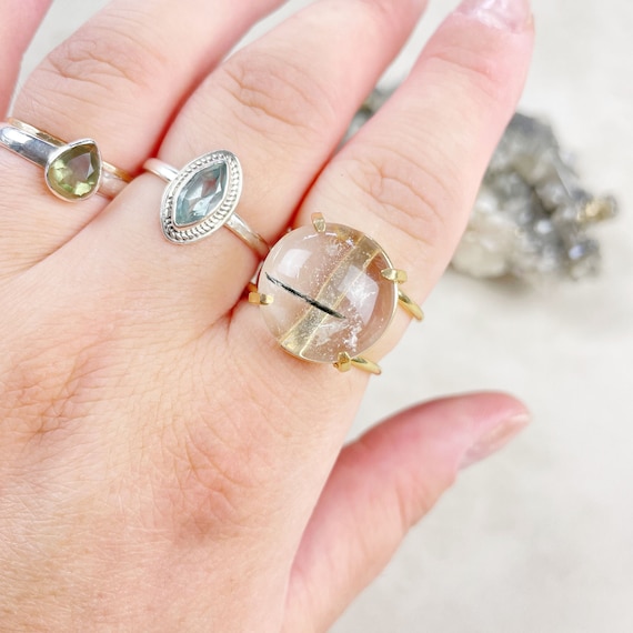 Gold Tourmalated Quartz Wire Statement Ring (EPJ-ROAA12-7)