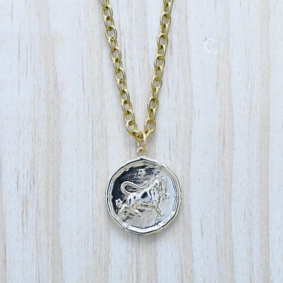 Taurus Zodiac Coin Charm Necklace Gold Zodiac Charm Pendant | Etsy