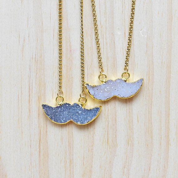 Mustache Druzy Necklace, Gold Gemstone Layering Pendant Necklace (EPJ-N19SAF10)