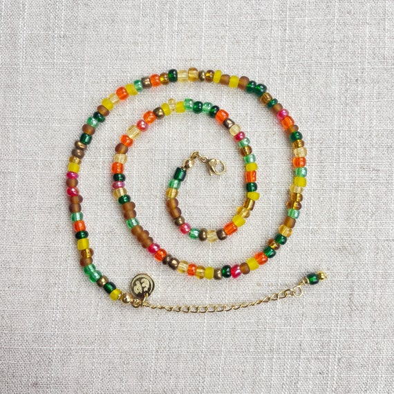 Mixie/// Harvest Mixed Czech Glass Beaded Necklace, Gold Colorful Choker Necklace, Layering Statement Necklace (DEJ-21BAA20-HV)