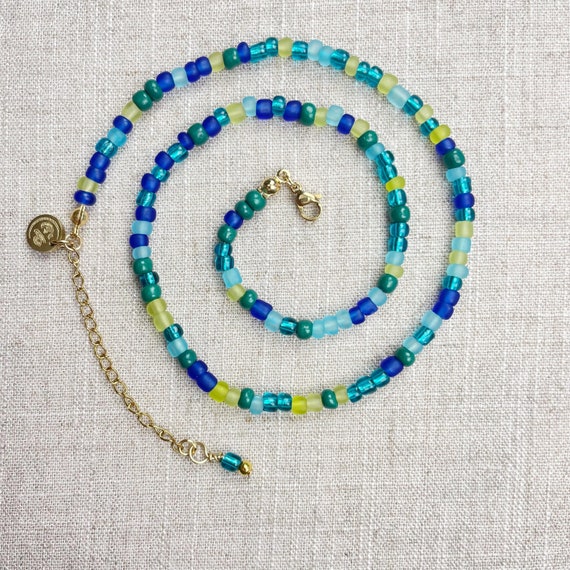 Mixie/// Tide Mixed Czech Glass Beaded Necklace, Gold Colorful Choker Necklace, Layering Statement Necklace (DEJ-21BAA20-TD)