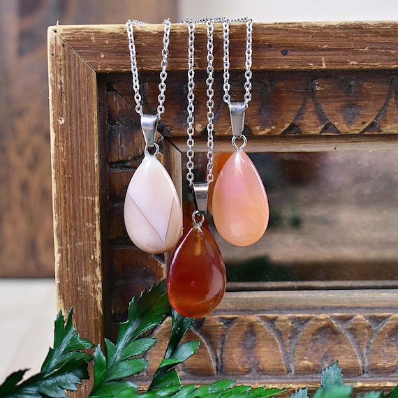 Carnelian 16x24mm Teardrop Necklace, Silver Gemstone Necklace, Layering Statement Necklace (EPJ-NW20AAA18)