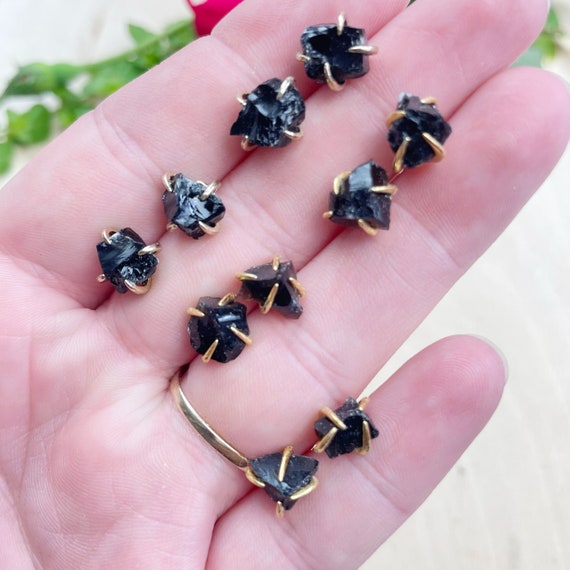 Rough Obsidian Nugget 925 Silver Stud Earrings (EPJ-E3BAA12-OB)