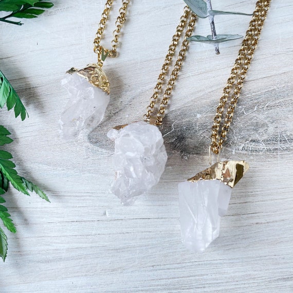 Gold Clear Quartz Cluster Necklace (EPJ-NAAD11)