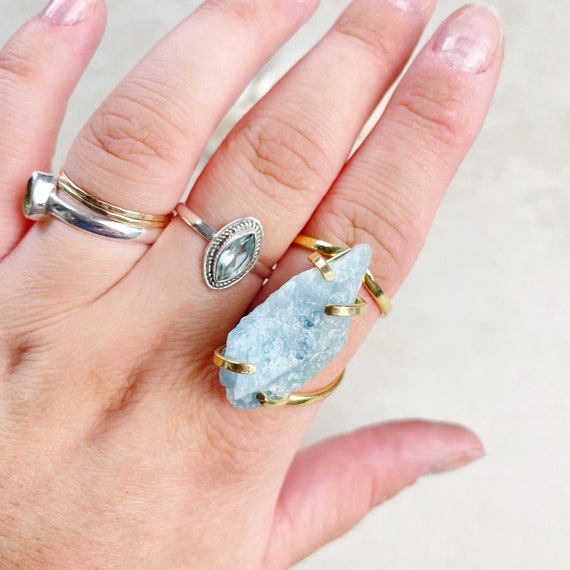 Gold Raw Aquamarine Arc Statement Ring (EPJ-ROCA10-3)