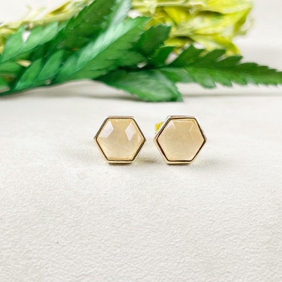Rose Quartz Hexagon Bezel Stud Earrings (EPJ-E3BAA14-RQ)