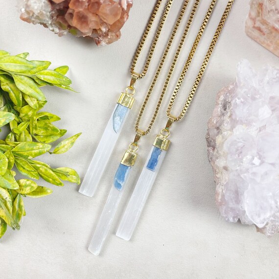 Gold Selenite Kyanite Necklace (EPJ-NA14)