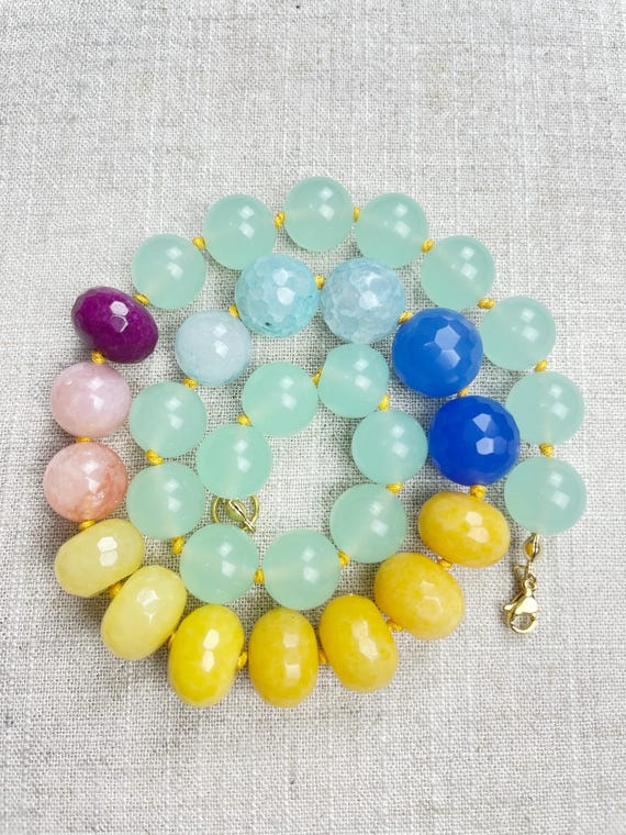 Solar Flow//Chunky Beaded Color Pop Handknotted Necklace (EPJ-NSB75)