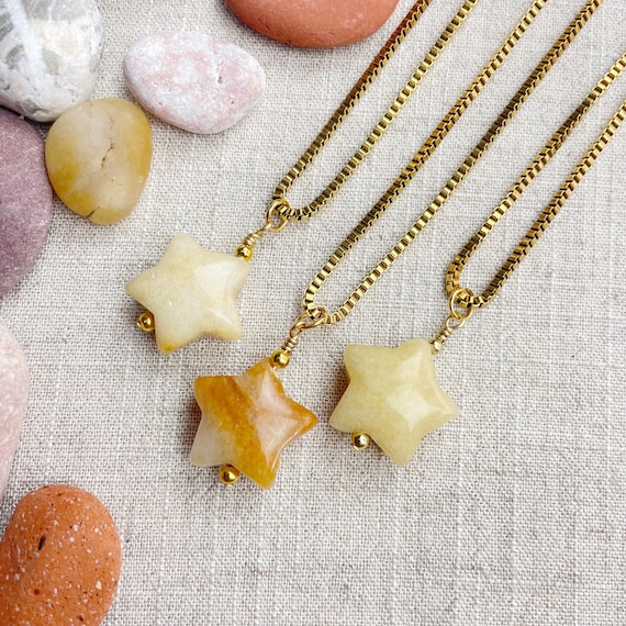 Yellow Aventurine Star Bead Pendant Gold Necklace (EPJ-N3AA11-YA)