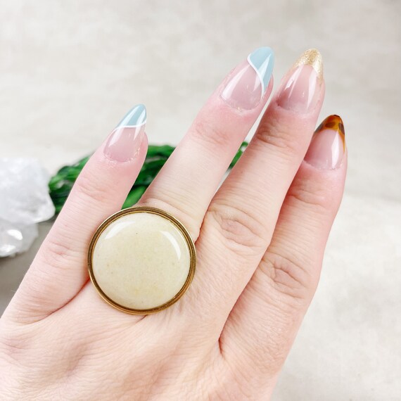 Gold Yellow Aventurine Cabochon Stainless Steel Adjustable Ring (EPJ-RAB18-YA)