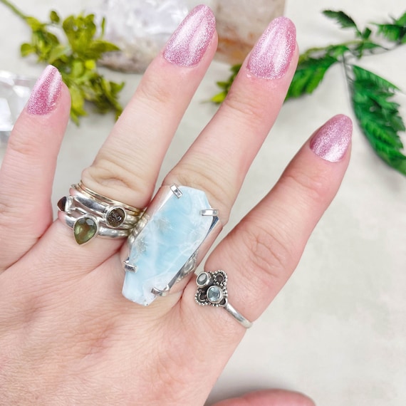 Silver Freeform Larimar Statement Cuff Ring (EPJ-RCB28-9)