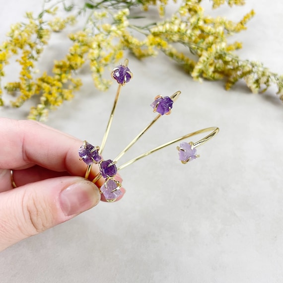 Gold Double Amethyst Gemstone Nugget Cuff Bracelet (EPJ-BCDA13-AM)