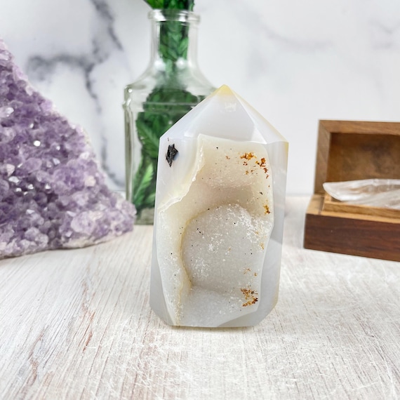 Grey Brown Druzy Quartz Agate Tower (EPJ-HOP12-39)