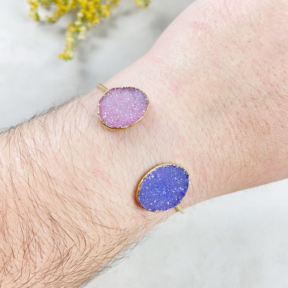 Gold Colorful Double Druzy Cuff Bracelet (EPJ-BC20BAA11-2)