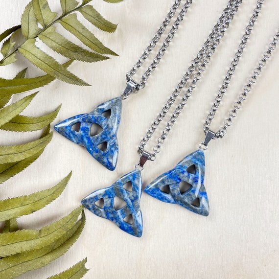 Lapis Lazuli Triquetra Necklace, Silver Gemstone Necklace, Layering Statement Necklace (EPJ-N24A41)