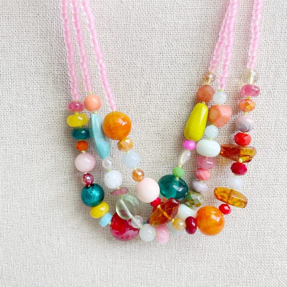 Made to Order: Tutti/// Pink Glow in the Dark Colorful Beaded Necklace (DEJ-BBCA22-PG)