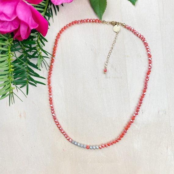 Autumn Mia// Pumpkin Crystal Beaded Delicate Necklace (EPJ-NSBA11-PM)