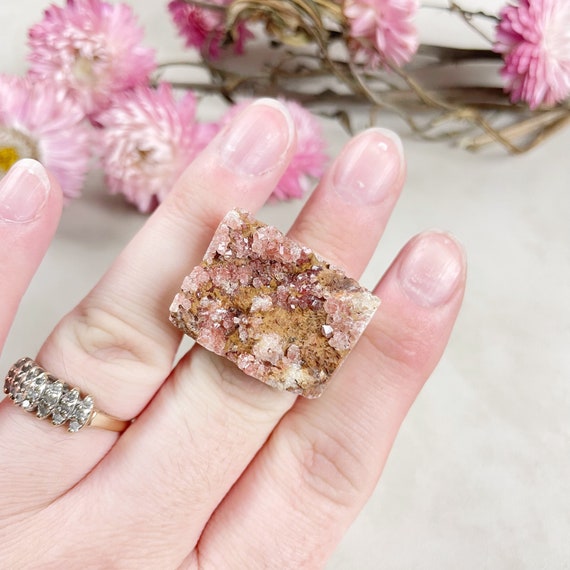 Pink Amethyst Cluster Druzy Carved Ring- Size 6.25 (EPJ-RCGA12-41)