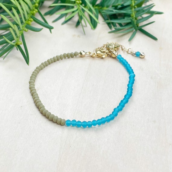 Bri// Olive Blue Matte Crystal Beaded Delicate Bracelet (EPJ-BSBA17-OB)