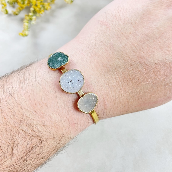 Gold Triple Druzy Stone Cuff Bracelet  (BTD11)