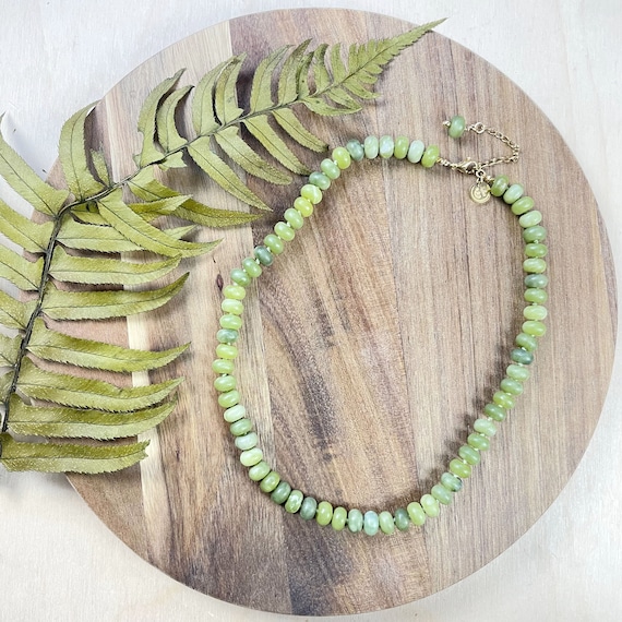 Green Jadeite 8mm and Knotted Beaded Necklace (EPJ-NSBA14)