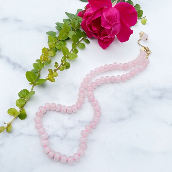 Rose Quartz 8mm Hand Knotted Beaded Necklace (EPJ-NSBA14-RQ)