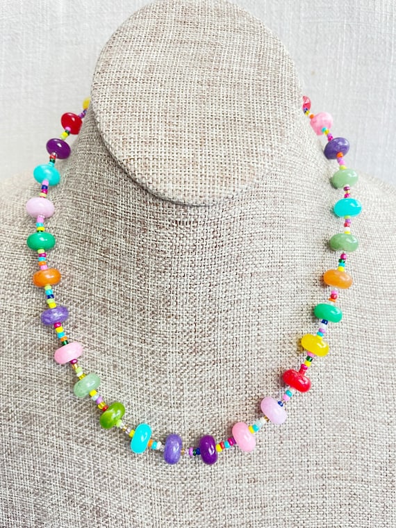 Sprinkles// Rainbow Jade and Seed Bead Confetti Necklace (EPJ-NSB57)
