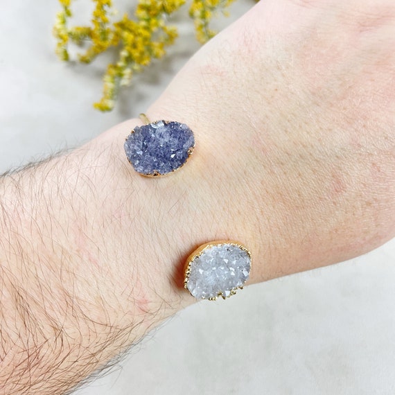 Gold Natural Double Druzy Cuff Bracelet  (EPJ-BC20BAA10-3)