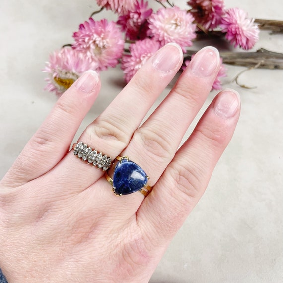 Gold Sodalite Triangle Gemstone Adjustable Ring (EPJ-RTD15-2)