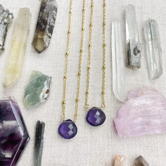 Amethyst Faceted Teardrop Delicate Necklace (EPJ-NAAE45)