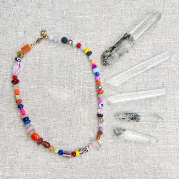 Confetti/// Colorful Crystal Gemstone Hand Knotted Beaded Necklace (DEJ-BBCA10-6)