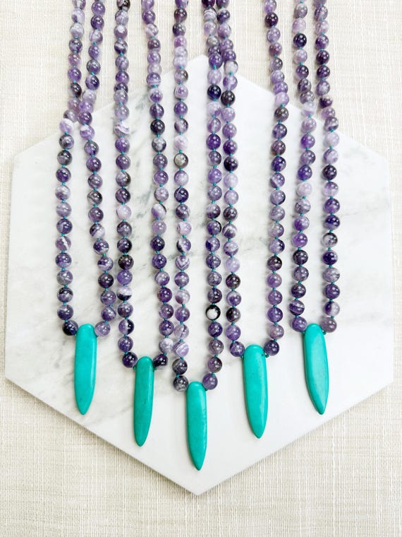 Vera// Amethyst Magnesite Spike Beaded Necklace (EPJ-NSE32)