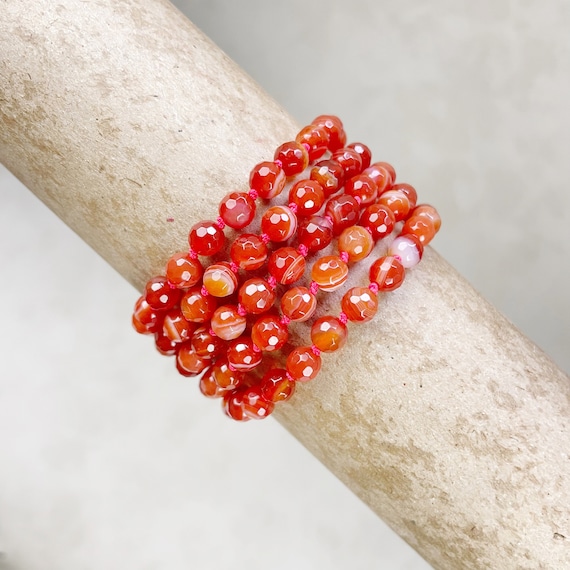 Nodum// Red Sardonyx Faceted Beaded Handknotted Bracelet (EPJ-BSBB14-RS)