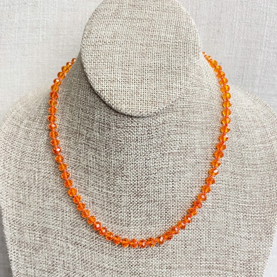 Barb// Translucent Orange Crystal Beaded Hand-knotted Necklace (EPJ-NSBA10-TOG)