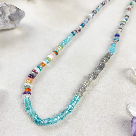 Chip Gemma Twist// Multi Gemstone Chip Rondelle Beaded Necklace (EPJ-NSBB13-CHPTW)