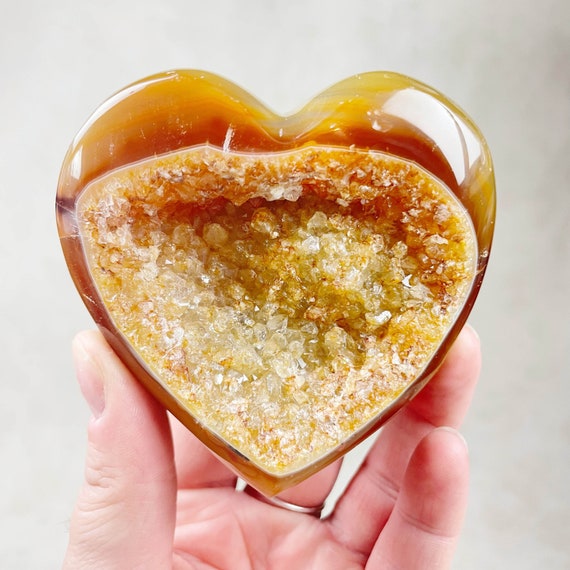 Brown Agate Druzy Geode Heart Carving (EPJ-HDAA10-44)