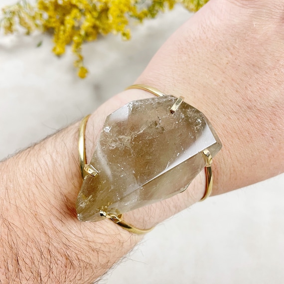 Gold Freeform Citrine Statement Cuff Bracelet (EPJ-BCCA22-3)