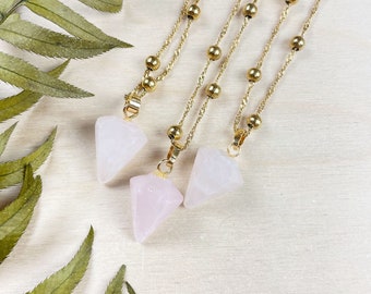 Gold Rose Quartz Pendulum Necklace (EPJ-N24A78)