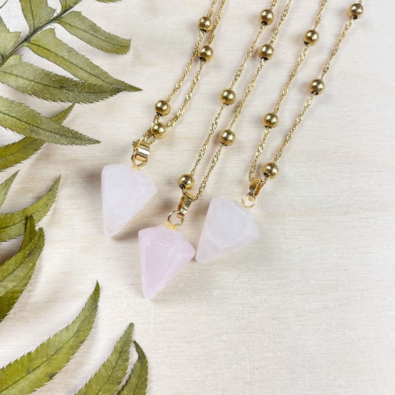 Gold Rose Quartz Pendulum Necklace (EPJ-N24A78)