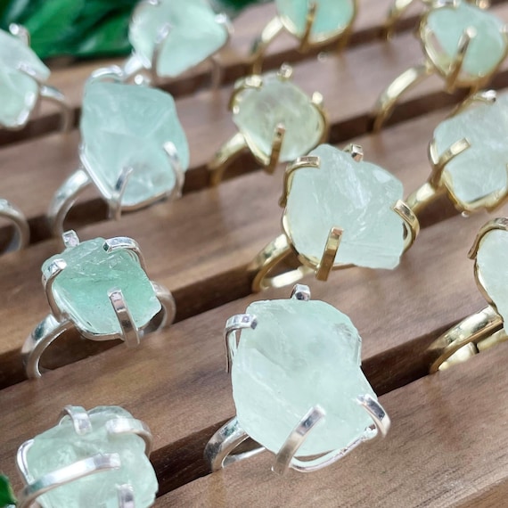 Raw Green Fluorite Nugget Adjustable Ring (EPJ-RAD19)