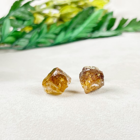 Rough Golden Amethyst Citrine Nugget Gemstone Stud Earrings (EPJ-ES20AAB11)