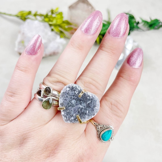 Gold Druzy Heart Arc Statement Ring (EPJ-ROCA14-3)