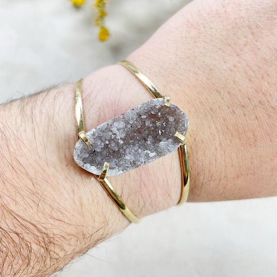 Gold Agate Druzy Arc Cuff Bracelet (EPJ-BCCA2-1)