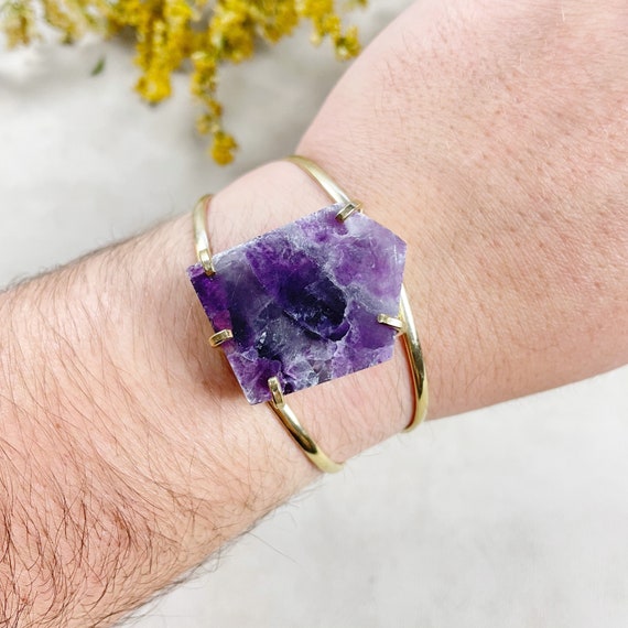 Gold Fluorite Oval Statement Cuff Bracelet (EPJ-BAAA21-5)