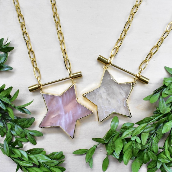 Orion/// Gold Large Star Gemstone Necklace, Gold Layering Pendant Necklace (EPJ-NOA10)