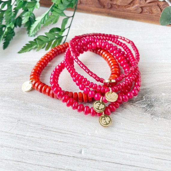 Corallium Bracelet/// Red Coral Beaded Stretch Bracelet (EPJ-BSAA12)